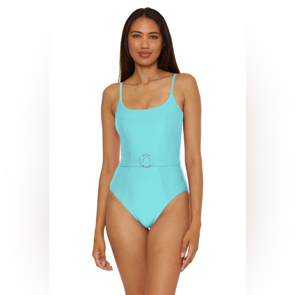 Becca‎ Monte Carlo One Piece Swimsuit Blue Oasis Size Medium Belted